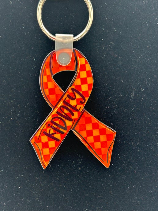 Ribbon Shaped Cancer Awareness Keychain Kidney