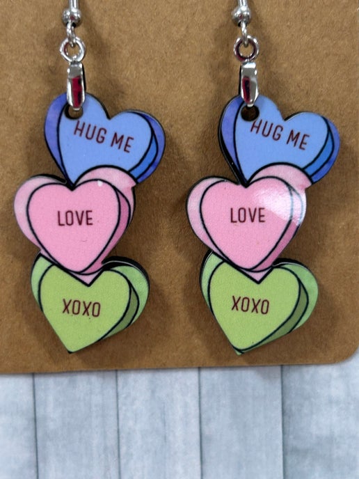 Triple Heart Shaped Sublimated Earrings