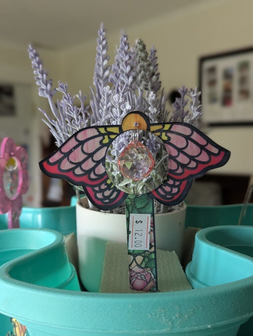 Acrylic Shaped Sublimated Garden Stake with hole & crystal or Acrylic charm