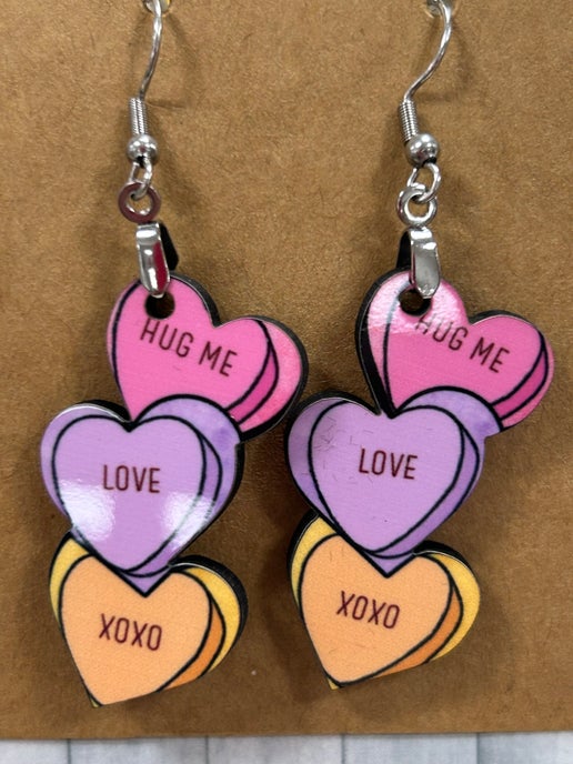 Triple Heart Shaped Sublimated Earrings