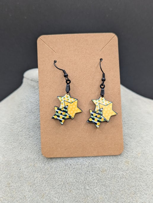 Triple Star Shaped Sublimated Earrings 1 in.