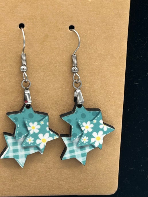 Triple Star Shaped Sublimated Earrings 1 in.