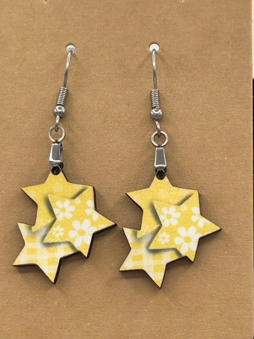 Triple Star Shaped Sublimated Earrings 1 in.