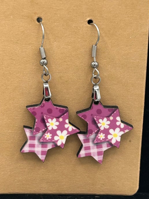 Triple Star Shaped Sublimated Earrings 1 in.