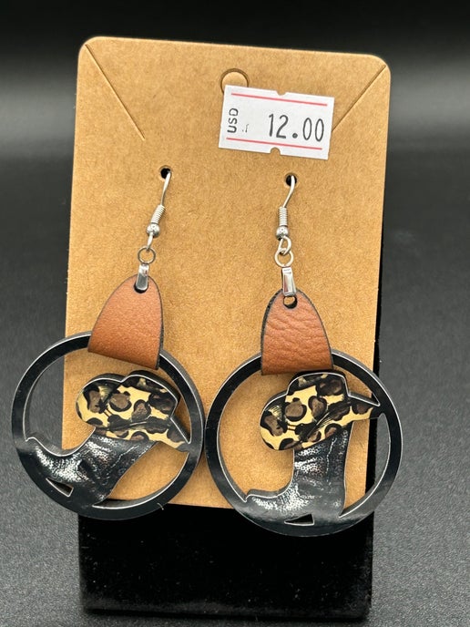 Faux Leather Cowboy Boot and Hat Earring