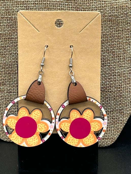 Faux Leather Flower Sublimated Earrings