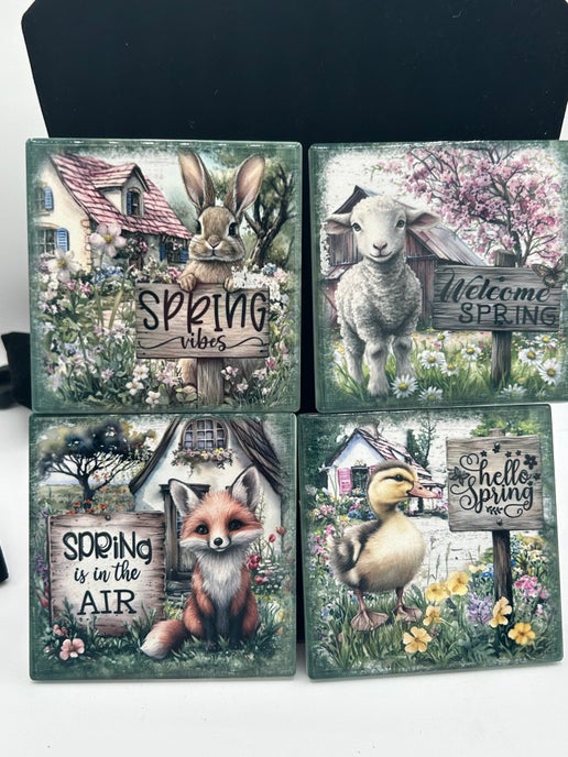 Square Shaped Set of 4 Sublimated Ceramic Coasters