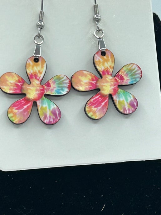 1 inch Hippie Flower Shaped Sublimated Earrings MDF
