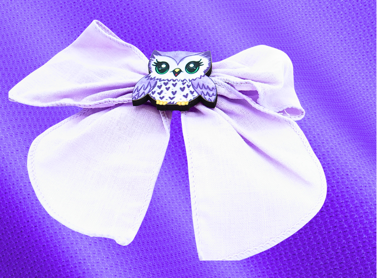 5" Girls Cotton Hair Bow with Custom Sublimated Owl Center