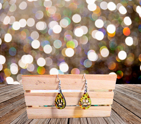Pawprint Teardrop  Shaped Sublimated Earring