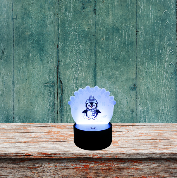 Penguin Themed Acrylic Flower Round Shaped Sublimated Light