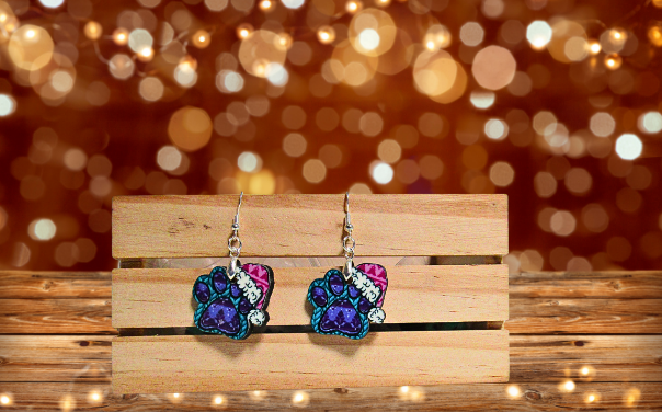 Santa Hat Paw Print Shaped Sublimated Earrings 1 inch