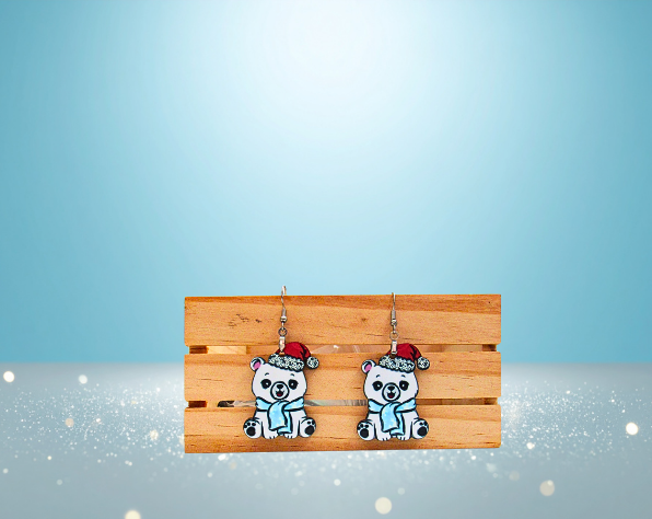 MDF - Polar Bear Sitting Shaped Sublimated Earrings 1.5 inch