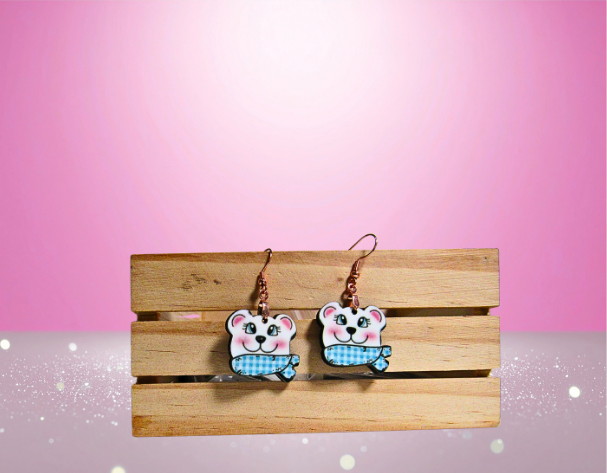 MDF-Polar Bear Shaped Sublimated Earrings 1 inch White