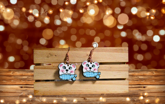 MDF-Polar Bear Shaped Sublimated Earrings 1 inch White