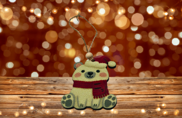 MDF- Polar Bear Sitting Shaped Sublimated Ornament