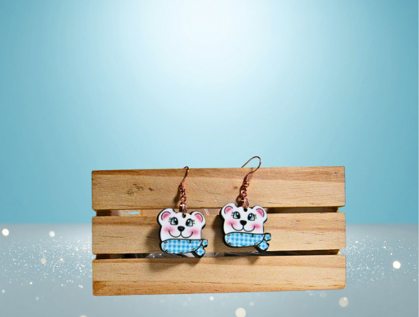 MDF-Polar Bear Shaped Sublimated Earrings 1 inch White