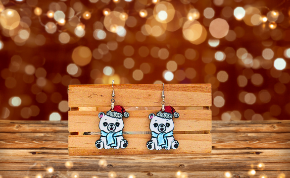 MDF - Polar Bear Sitting Shaped Sublimated Earrings 1.5 inch