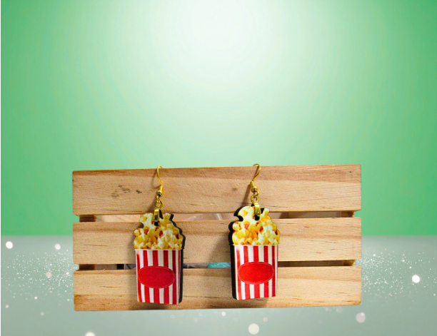 MDF-Popcorn Themed Sublimated Earrings 1.5 inch