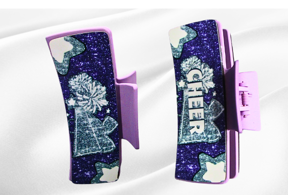 MDF-Large Sublimated Hair Claw Clip Cheer Themed (Glitter Look)