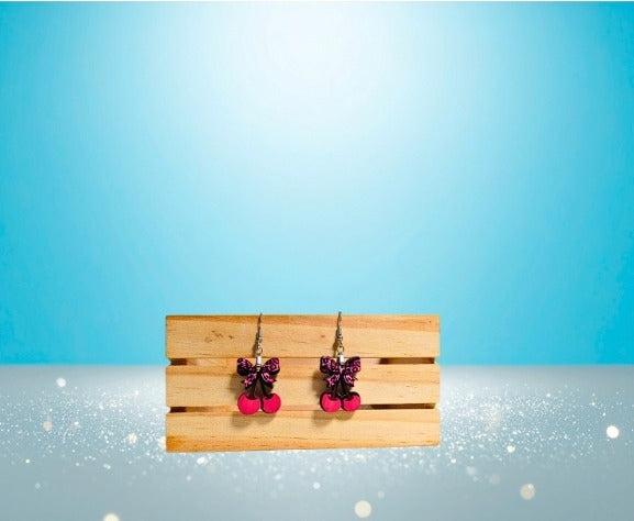 MDF-Cherries with Bow Shaped Sublimated Earrings 1 inch