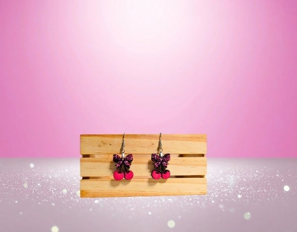 MDF-Cherries with Bow Shaped Sublimated Earrings 1 inch