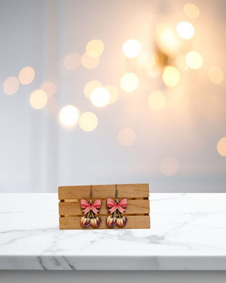 Bow with Cherries Shaped Sublimated Earrings 1.5 inch
