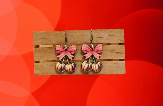 Bow with Cherries Shaped Sublimated Earrings 1.5 inch