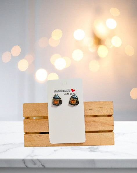 Latte Mug Shaped Sublimated Stud Earrings