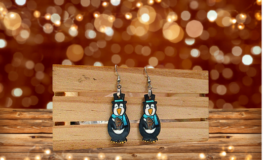 MDF-Penguin Shaped Sublimated Earrings 1.5 inch Gingerbread