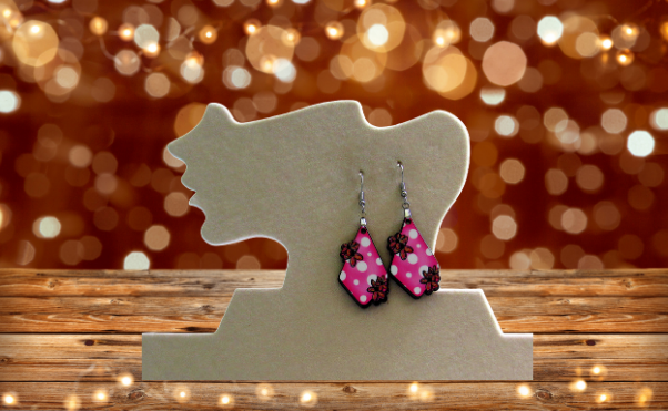MDF-Polka Dots Fancy Flower Shaped Sublimated Earrings 1.5 inch