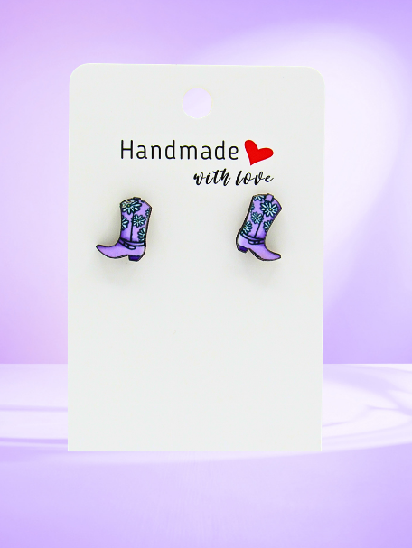 MDF- Cowboy Boot Shaped Sublimated Stud Earrings