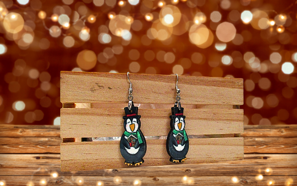 MDF-Penguin Shaped Sublimated Earrings 1.5 inch Gingerbread