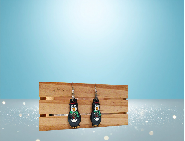 MDF-Penguin Shaped Sublimated Earrings 1.5 inch Gingerbread