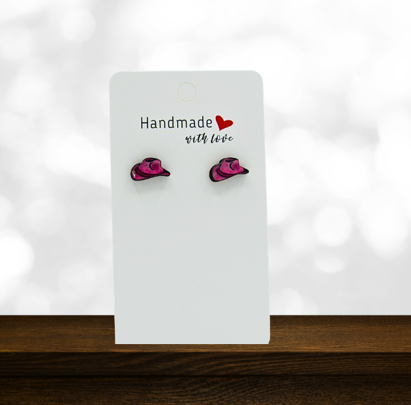 MDF-Cowboy Hat Shaped Sublimated Stud Earrings