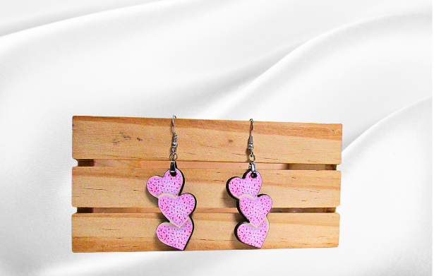 MDF-Triple Heart Shaped Sublimated Earrings 1.5 inch