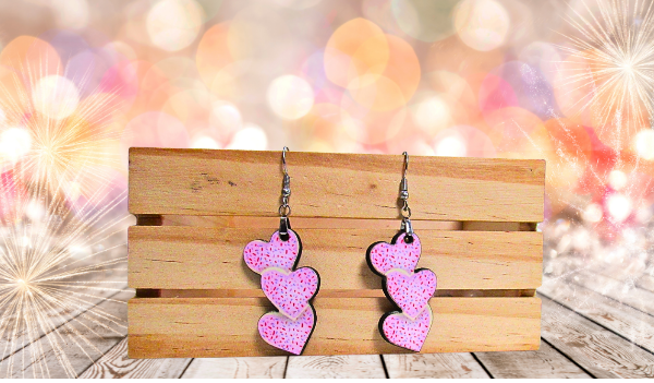 MDF-Triple Heart Shaped Sublimated Earrings 1.5 inch