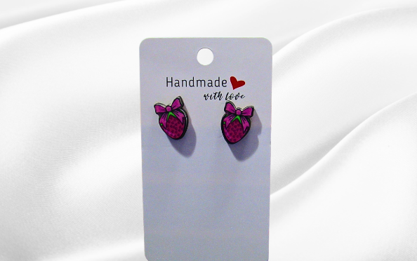 MDF-Strawberry with Bow Shaped Sublimated Stud Earrings