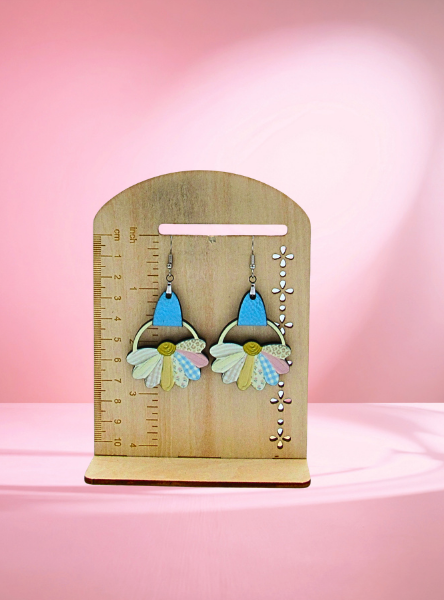 MDF and Faux Leather-Round Sunflower Shaped Sublimated Earrings 1.5 inch