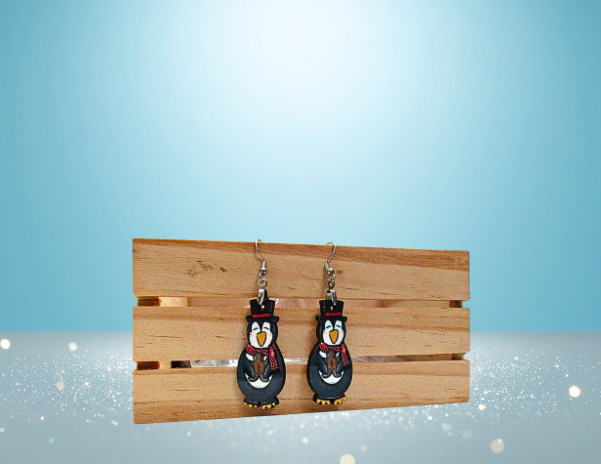 MDF-Penguin Shaped Sublimated Earrings 1.5 inch Gingerbread
