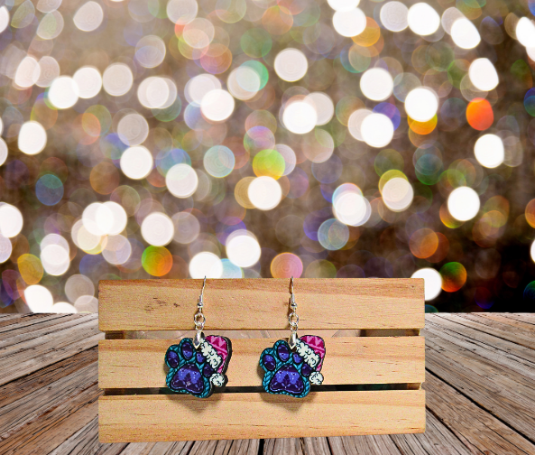 Santa Hat Paw Print Shaped Sublimated Earrings 1 inch