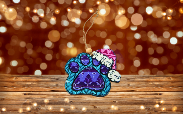 MDF- Santa Hat Dog Paw Shaped Sublimated Ornament