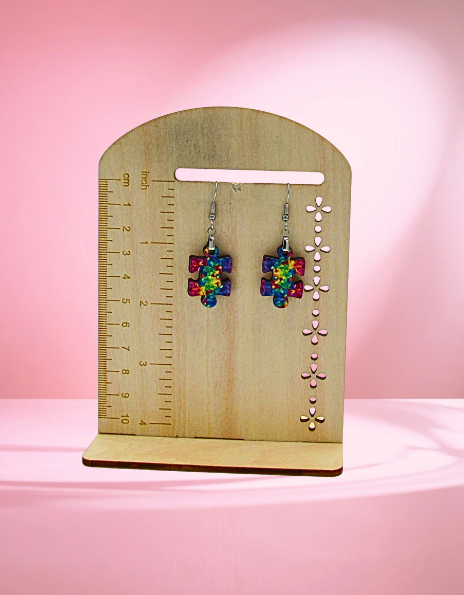 MSF-Autism Themed Puzzle Piece Shaped Sublimated Earrings 1 in.