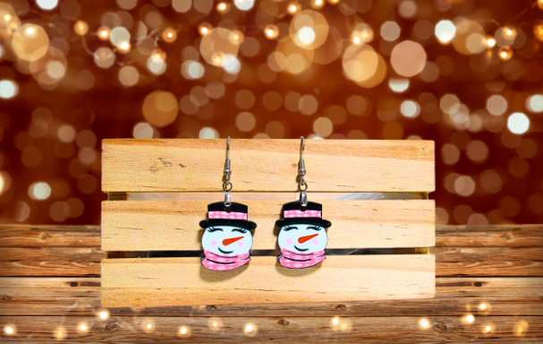 MDF-Snowman Head Shaped Sublimated Earrings 1 inch