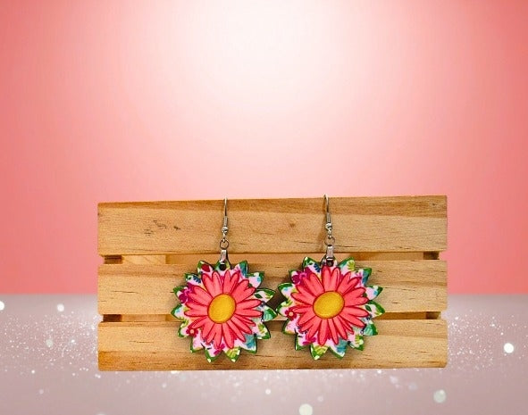 MDF-Sunflower Shaped Sublimated Earrings 1.5 inch