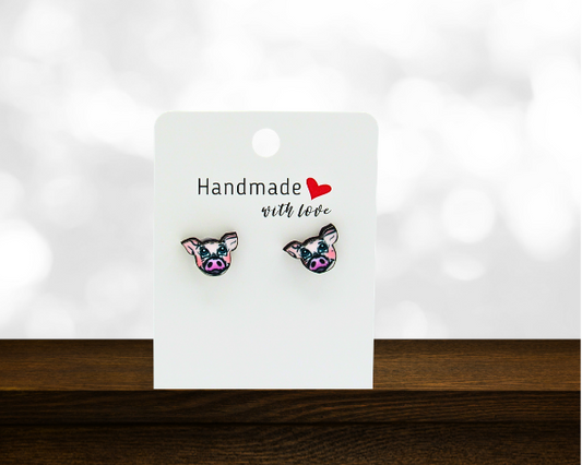 MDF-Pig Head Shaped Sublimated Stud Earrings