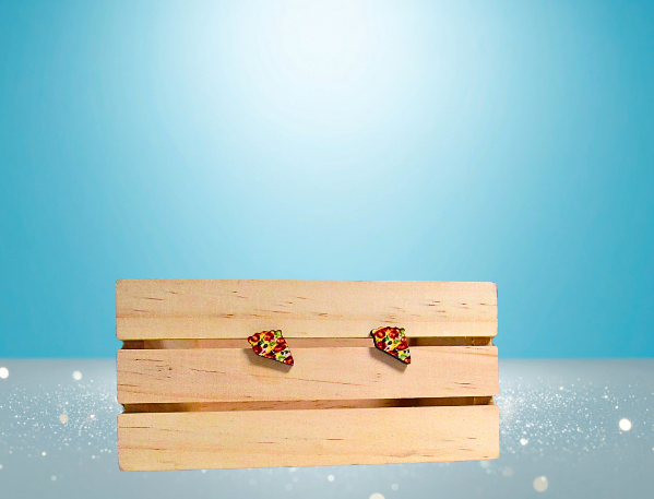 MDF-Pizza Slice Shaped Sublimated Stud Earrings