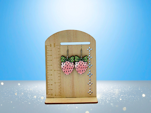 MDF-Strawberry with Bow Shaped Sublimated Earrings 1.5 inch