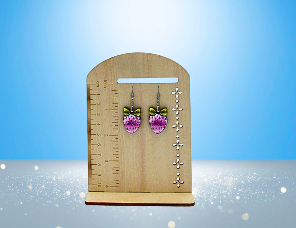 MDF-Strawberry with Bow Shaped Sublimated Earrings 1 inch