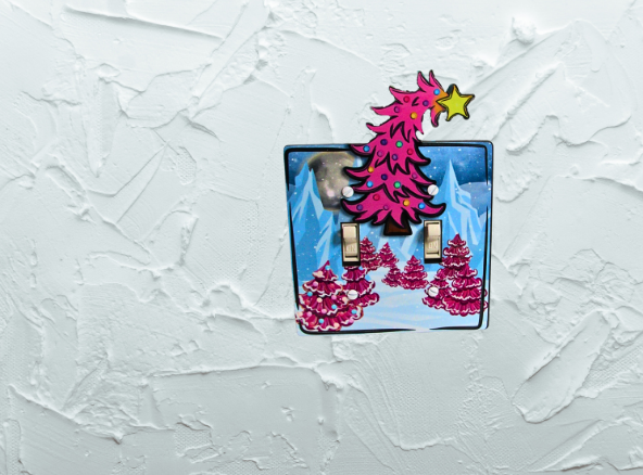 MDF-Whimsical Tree Shaped Sublimated Double Light Switch Plate